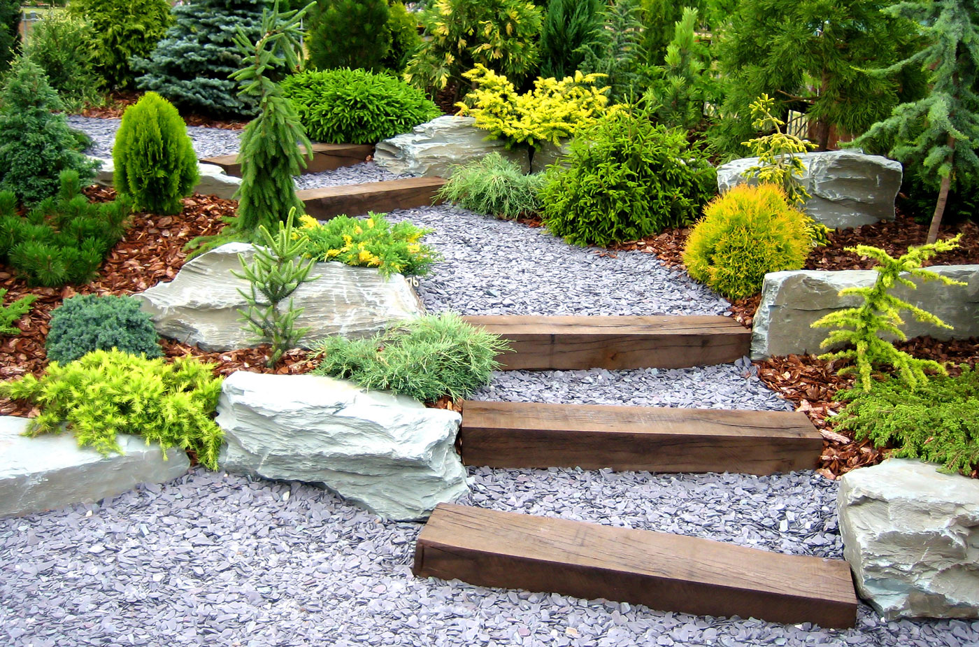 Landscaped garden path and steps